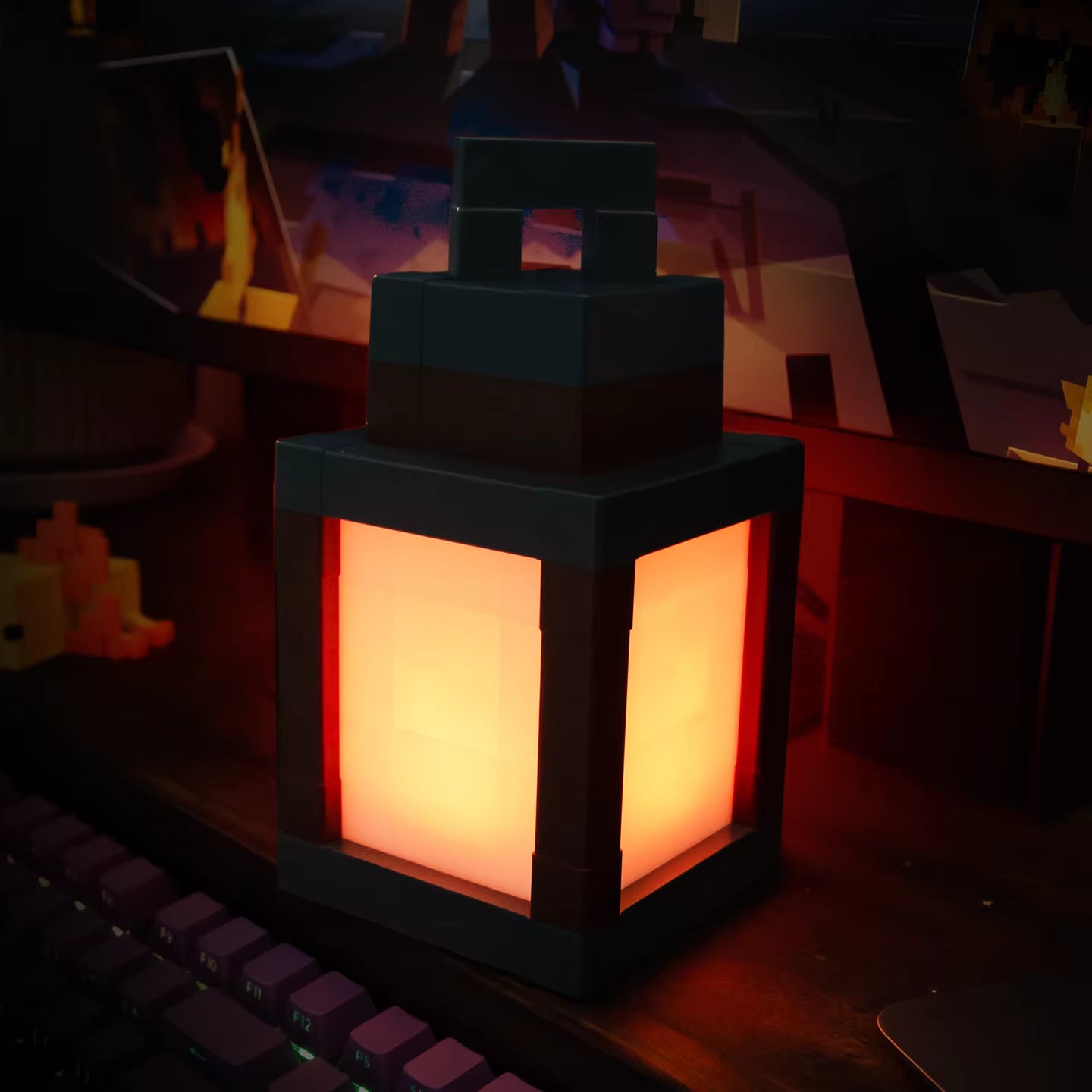 Pixel Style Night Light Portable Lantern Tabletop Ornament 16 Colors Lantern DIY Interior Decoration Festival Atmosphere Light